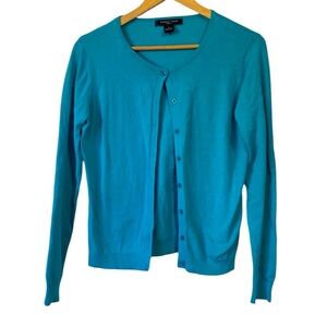 August Silk Crew-Neck Cardigan Women's Button-Up Sweater blue Small